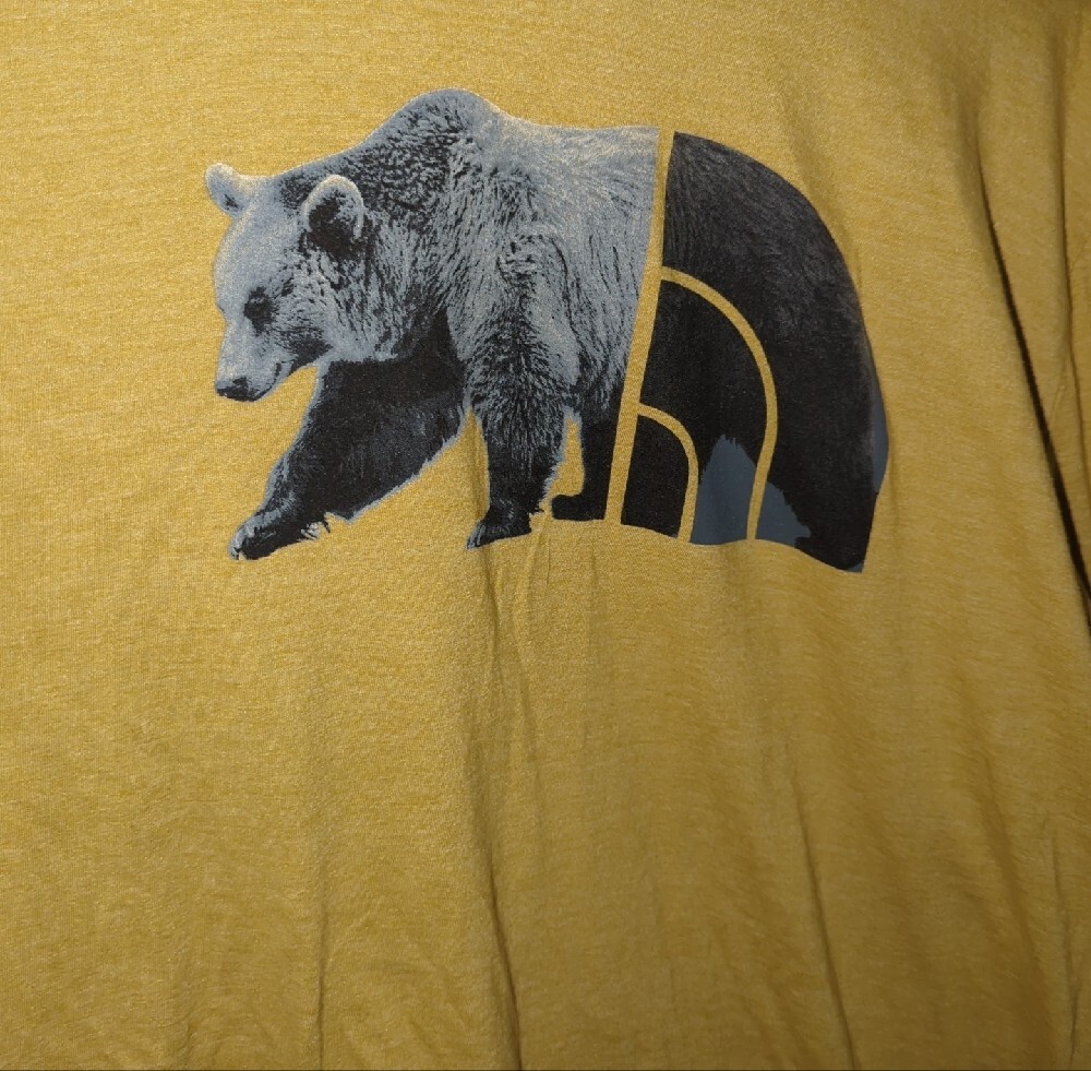 The North Face Men's Long Sleeve Tee in Mustard Yellow with Bear Graphic - Picture 4 of 5
